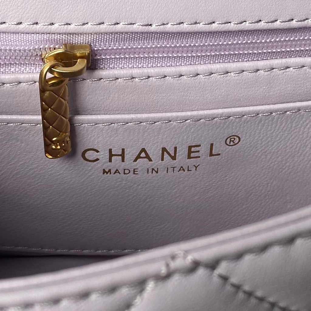 Chanel mini flap bag with top handle, AS4956 purple Lambskin