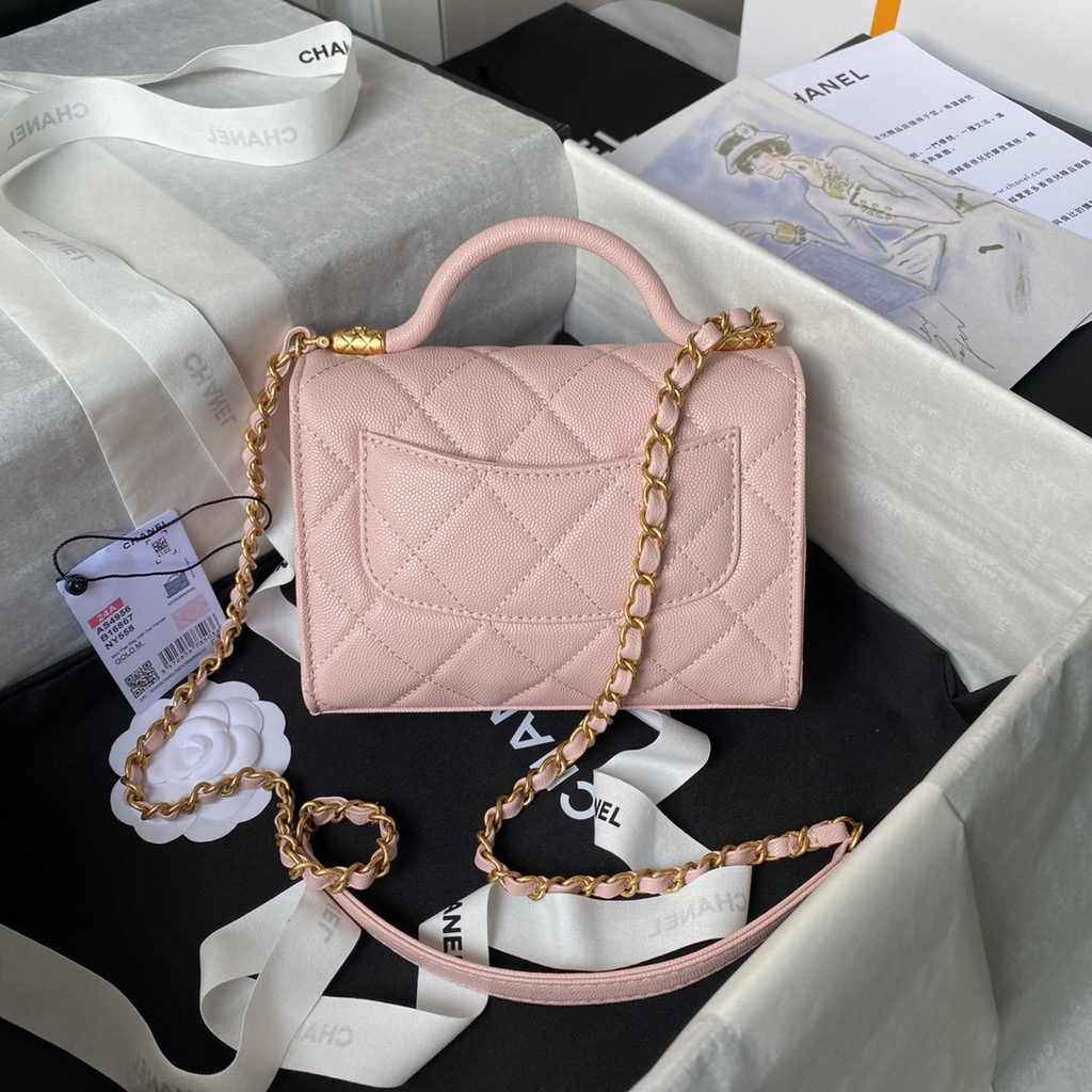 Chanel mini flap bag with top handle, AS4956 pink calfskin