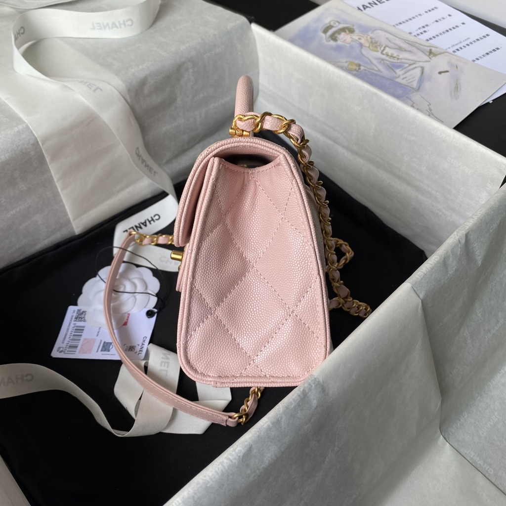 Chanel mini flap bag with top handle, AS4956 pink calfskin