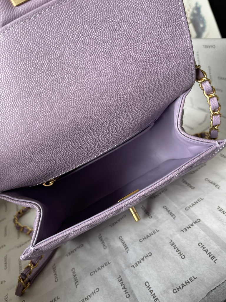 Chanel mini flap bag with top handle, AS4956 purple calfskin