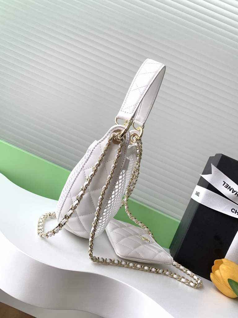 Chanel Pouch, Mesh, shiny lambskin & gold-tone metal, AP4673 white - Default Title - View 3