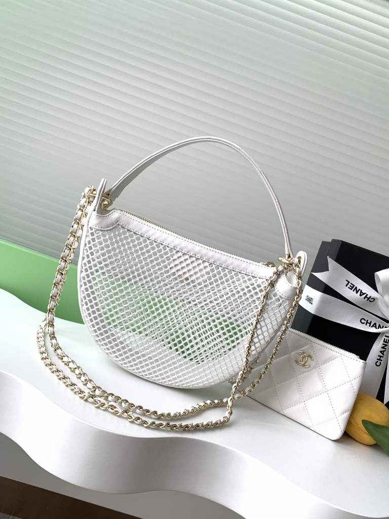 Chanel Pouch, Mesh, shiny lambskin & gold-tone metal, AP4673 white - Default Title - View 2