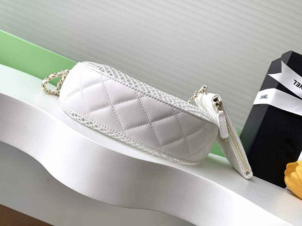 Chanel Pouch, Mesh, shiny lambskin & gold-tone metal, AP4673 white - Default Title - View 4