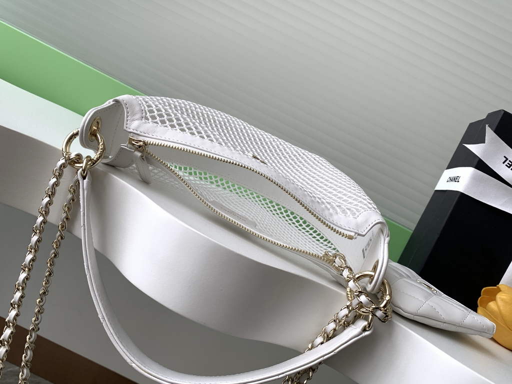 Chanel Pouch, Mesh, shiny lambskin & gold-tone metal, AP4673 white - Default Title - View 5