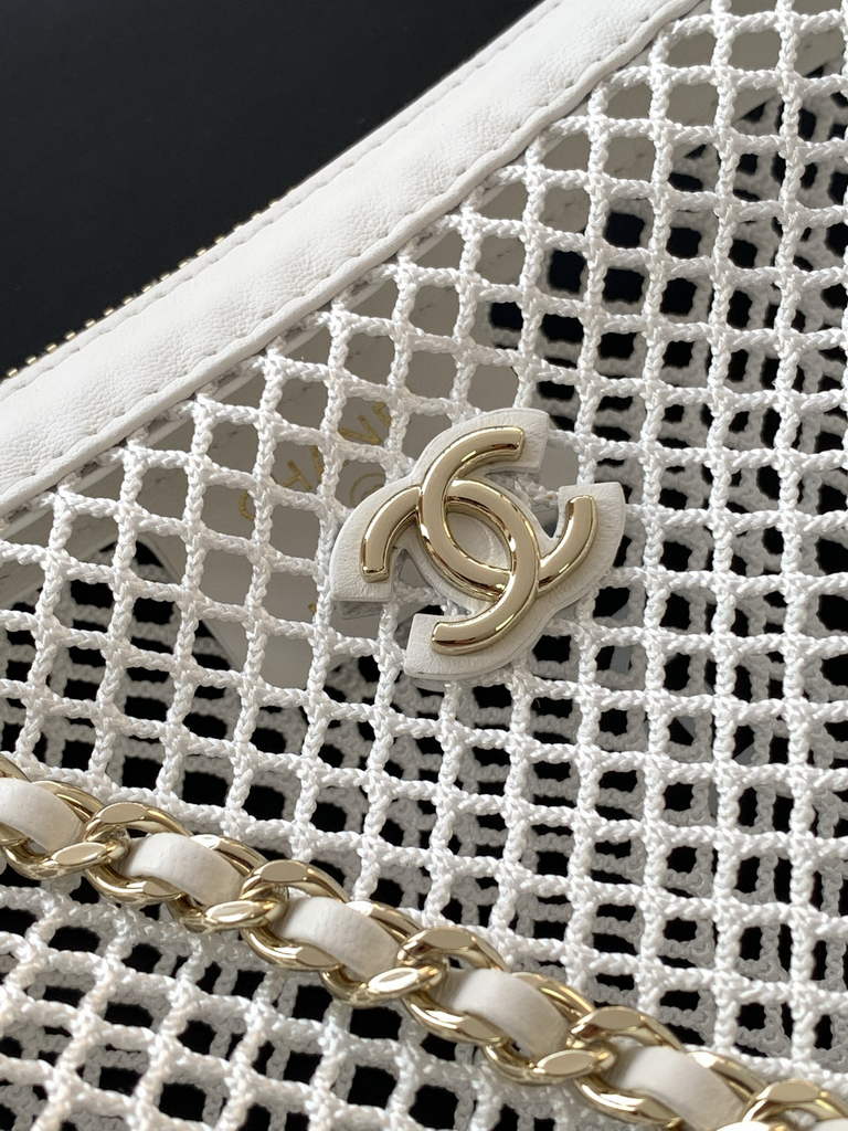 Chanel Pouch, Mesh, shiny lambskin & gold-tone metal, AP4673 white - Default Title - View 6