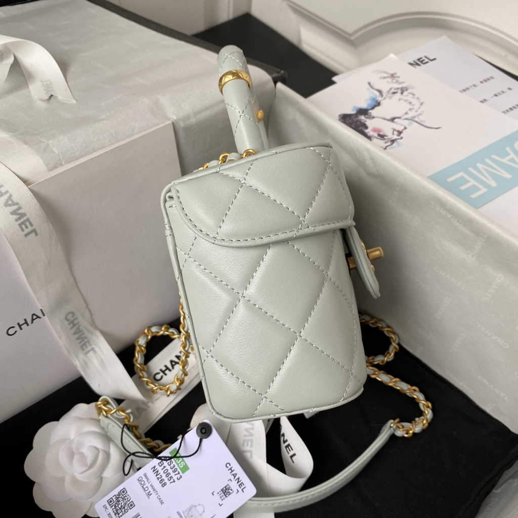 Chanel Small Vanity Case Gray Lambskin Gold-tone Metal AS3973