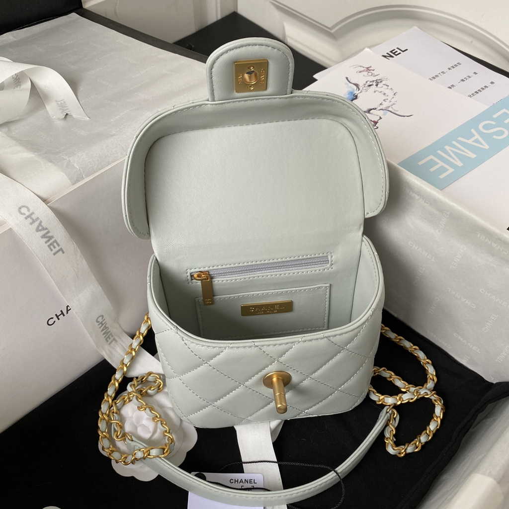 Chanel Small Vanity Case Gray Lambskin Gold-tone Metal AS3973