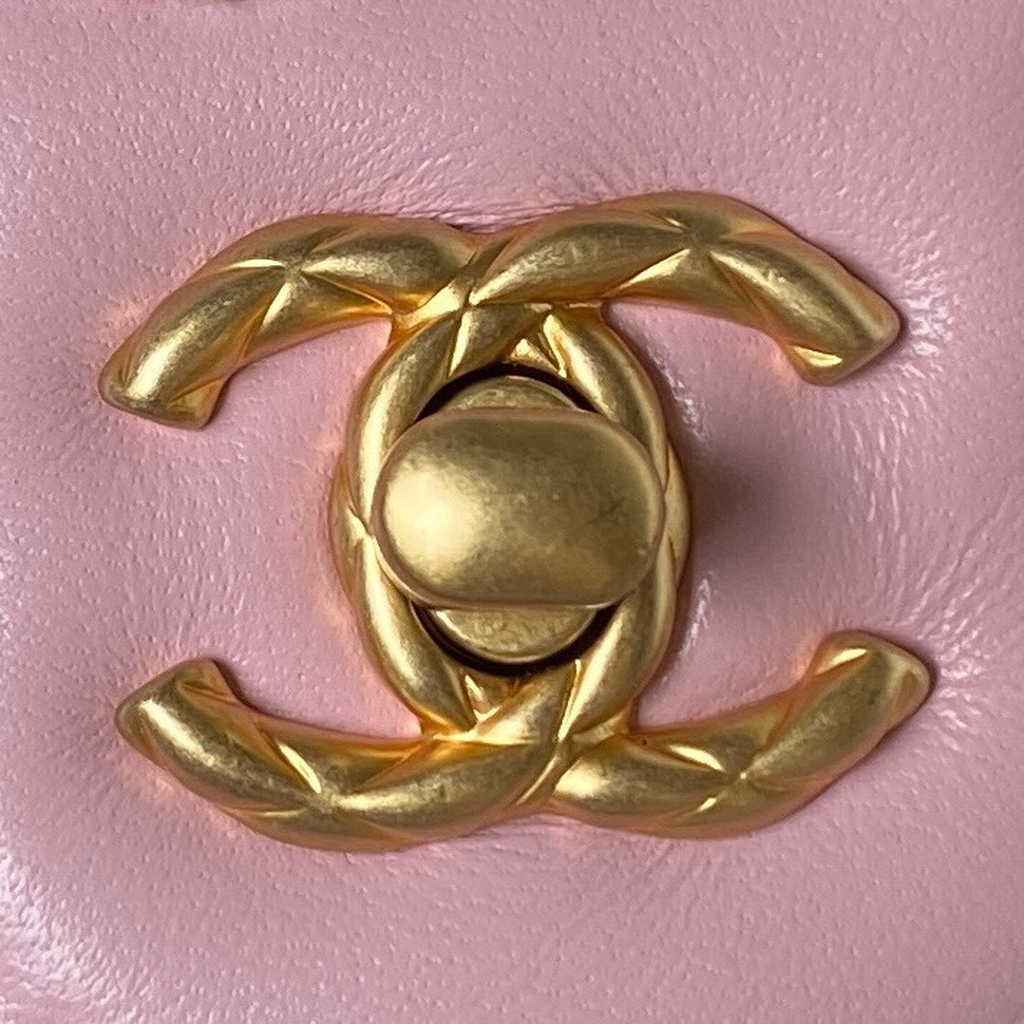 Chanel Small Vanity Case Pink Tweed Lambskin Gold-tone Metal AS3973