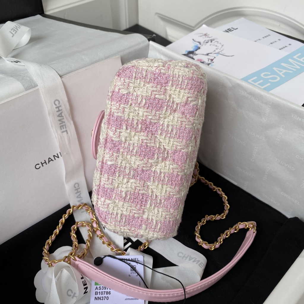 Chanel Small Vanity Case Pink Tweed Lambskin Gold-tone Metal AS3973