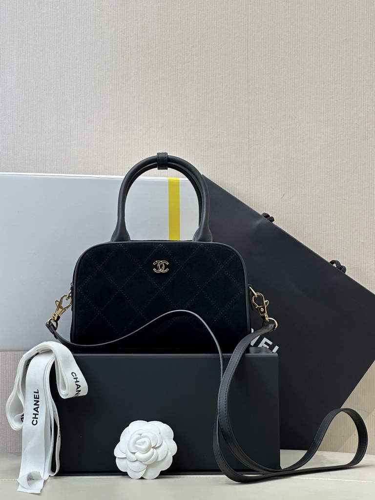 Chanel Clutch with Leather Strap, AP5528 Suede Calfskin Black