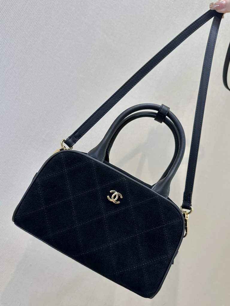 Chanel Clutch with Leather Strap, AP5528 Suede Calfskin Black