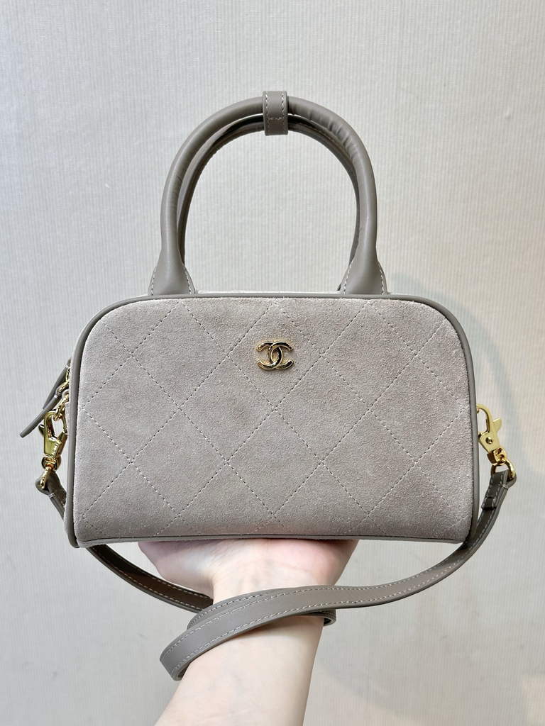 Chanel Clutch with Leather Strap, AP5528 Suede Calfskin Gray