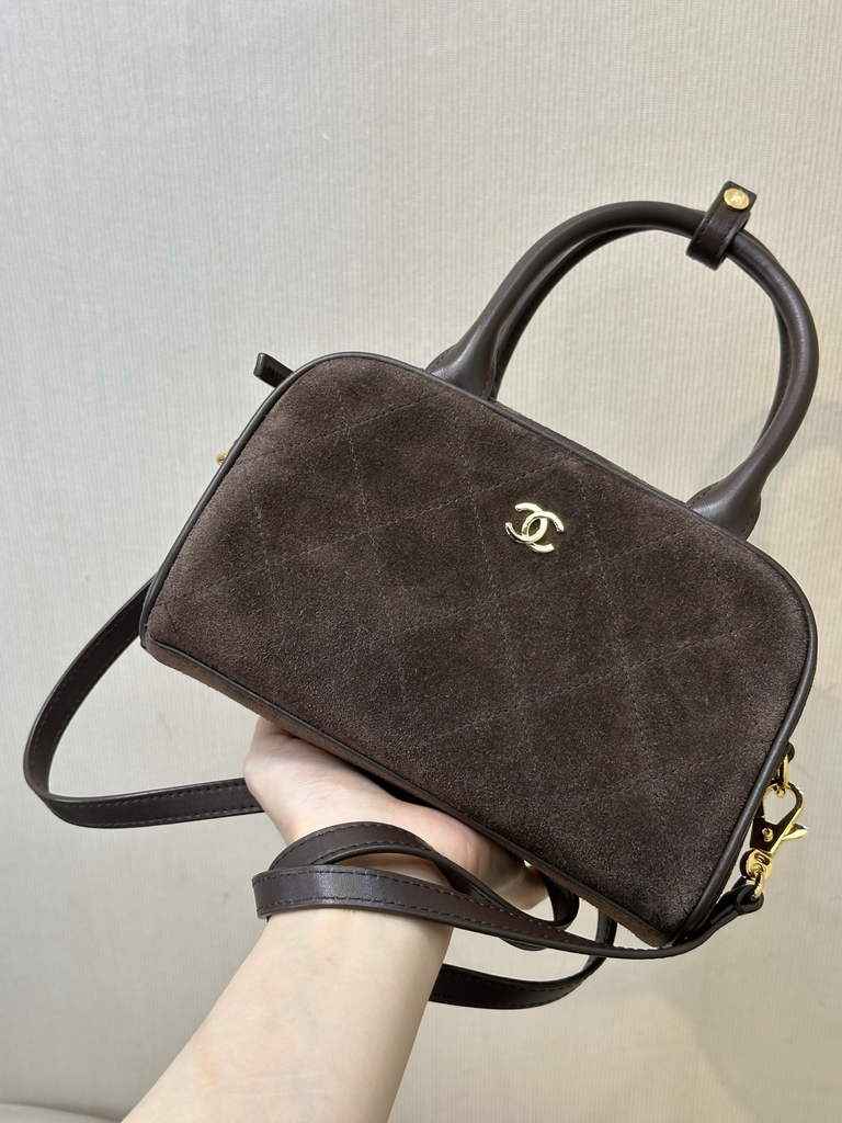 Chanel Clutch with Leather Strap, AP5528 Suede Calfskin Brown