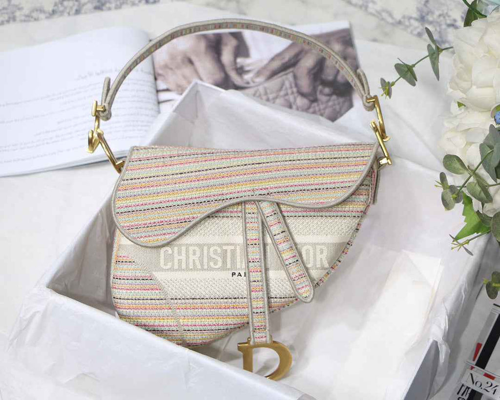 Dio M0446 Saddle Bag Beige Toile de Jouy Embroidery - Default Title - View 1