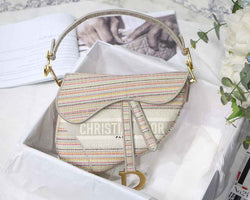 Dio M0446 Saddle Bag Beige Toile de Jouy Embroidery - Default Title - View 1
