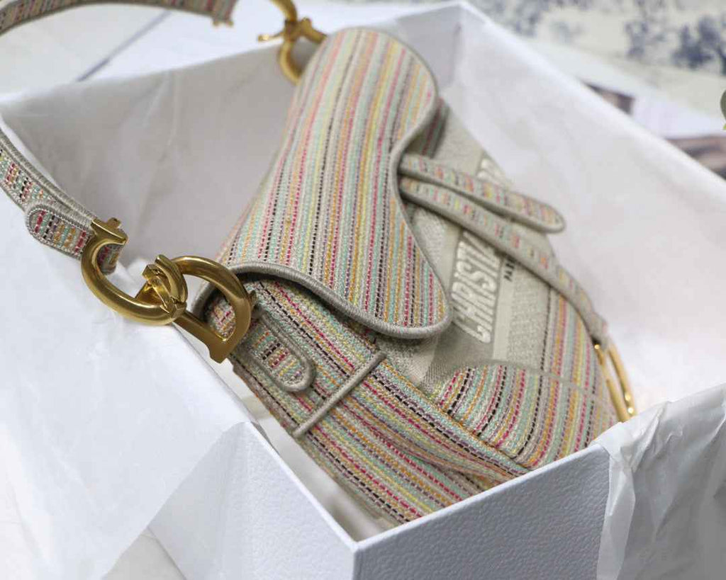 Dio M0446 Saddle Bag Beige Toile de Jouy Embroidery - Default Title - View 4