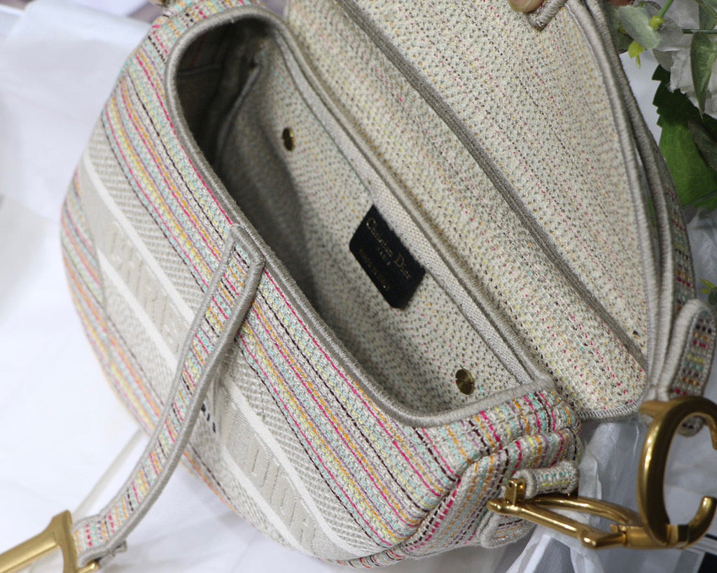 Dio M0446 Saddle Bag Beige Toile de Jouy Embroidery - Default Title - View 9