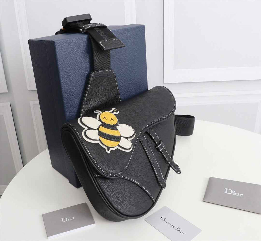 Dior 1ADPO093 Saddle Bag Black Canvas and Smooth Calfskin AAA - 26 x 19 x 4.5 cm / Black - View 2