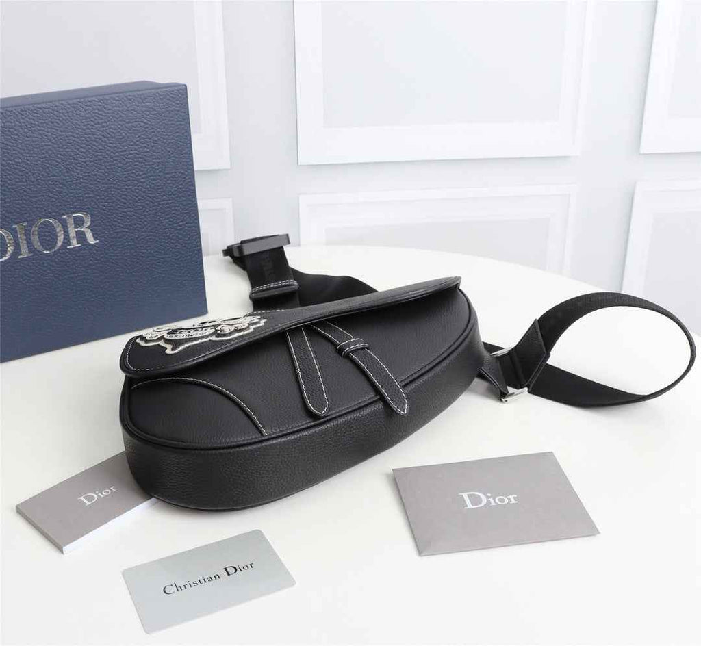 Dior 1ADPO093 Saddle Bag Black Canvas and Smooth Calfskin BB - 26 x 19 x 4.5 cm / Black - View 3