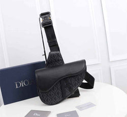 Dior 1ADPO093 Saddle Bag Black CD Diamond Canvas and Smooth Calfskin - 26 x 19 x 4.5 cm / Black - View 1