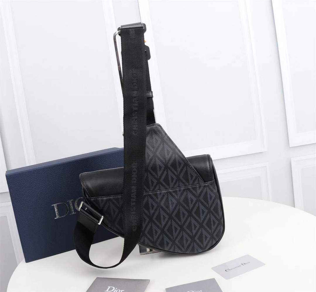 Dior 1ADPO093 Saddle Bag Black CD Diamond Canvas and Smooth Calfskin - 26 x 19 x 4.5 cm / Black - View 3