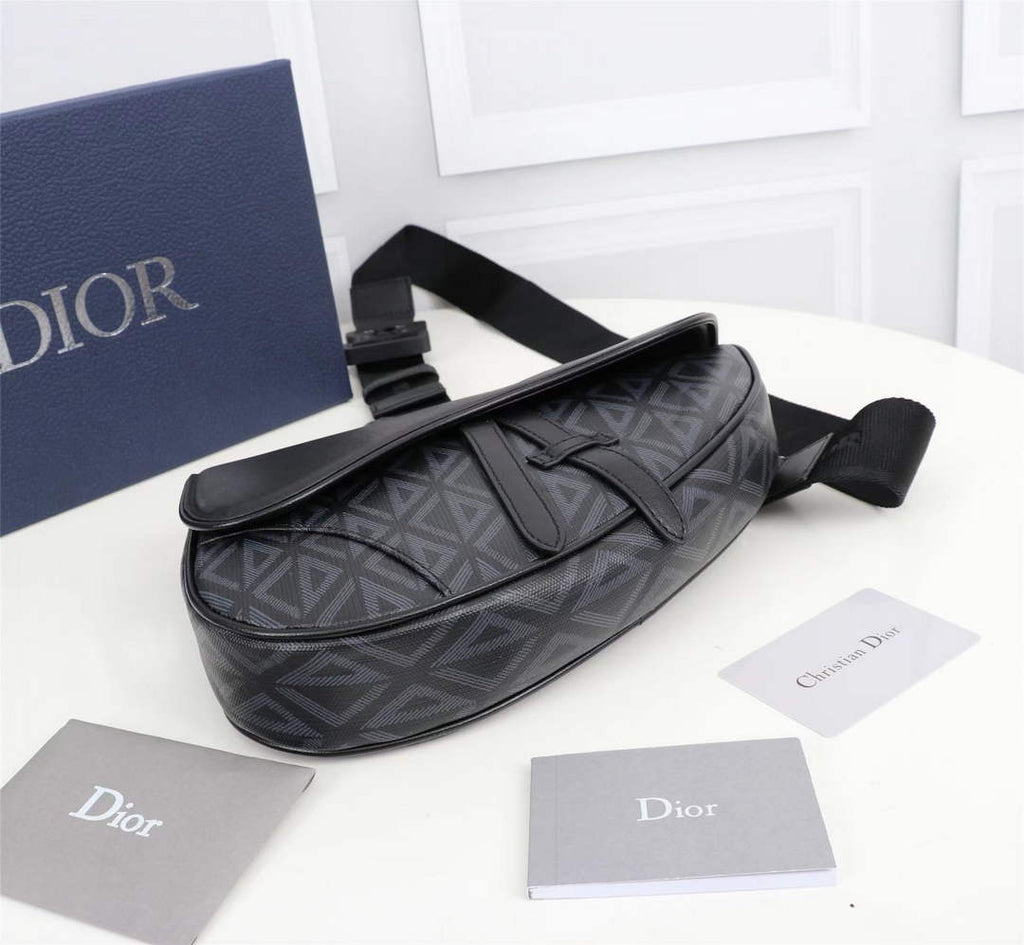 Dior 1ADPO093 Saddle Bag Black CD Diamond Canvas and Smooth Calfskin - 26 x 19 x 4.5 cm / Black - View 6