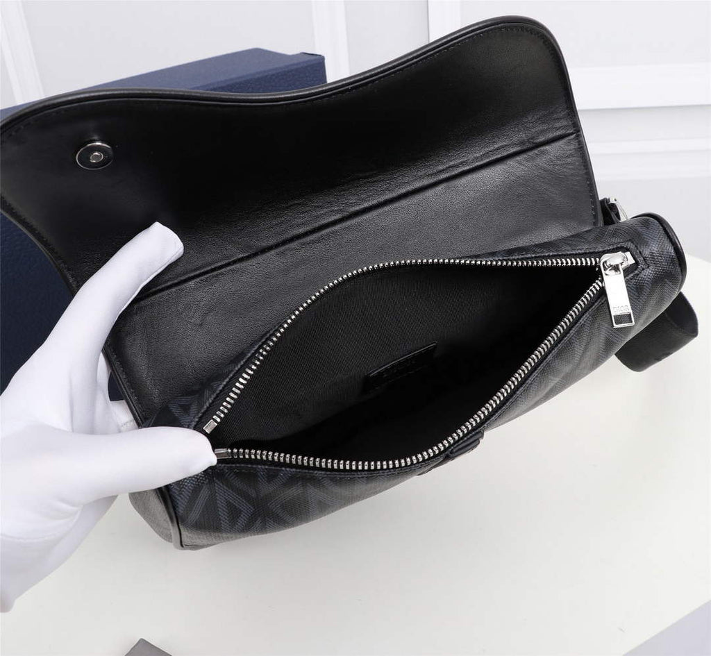 Dior 1ADPO093 Saddle Bag Black CD Diamond Canvas and Smooth Calfskin - 26 x 19 x 4.5 cm / Black - View 8