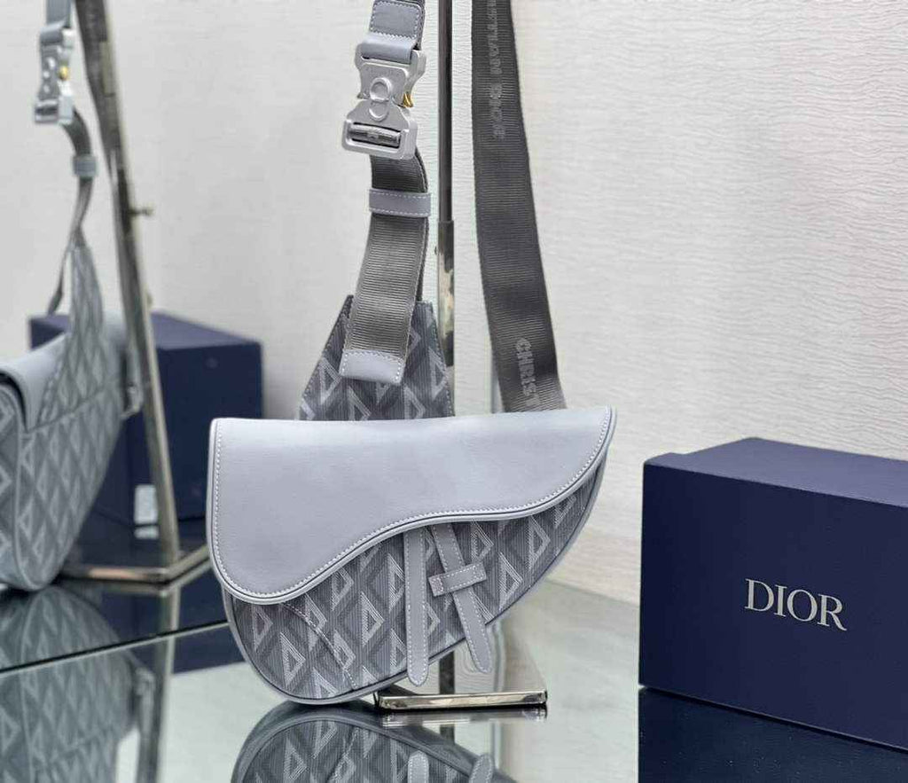 Dior 1ADPO093 Saddle Bag Gray CD Diamond Canvas and Smooth Calfskin - 26 x 19 x 4.5 cm / Gray - View 1