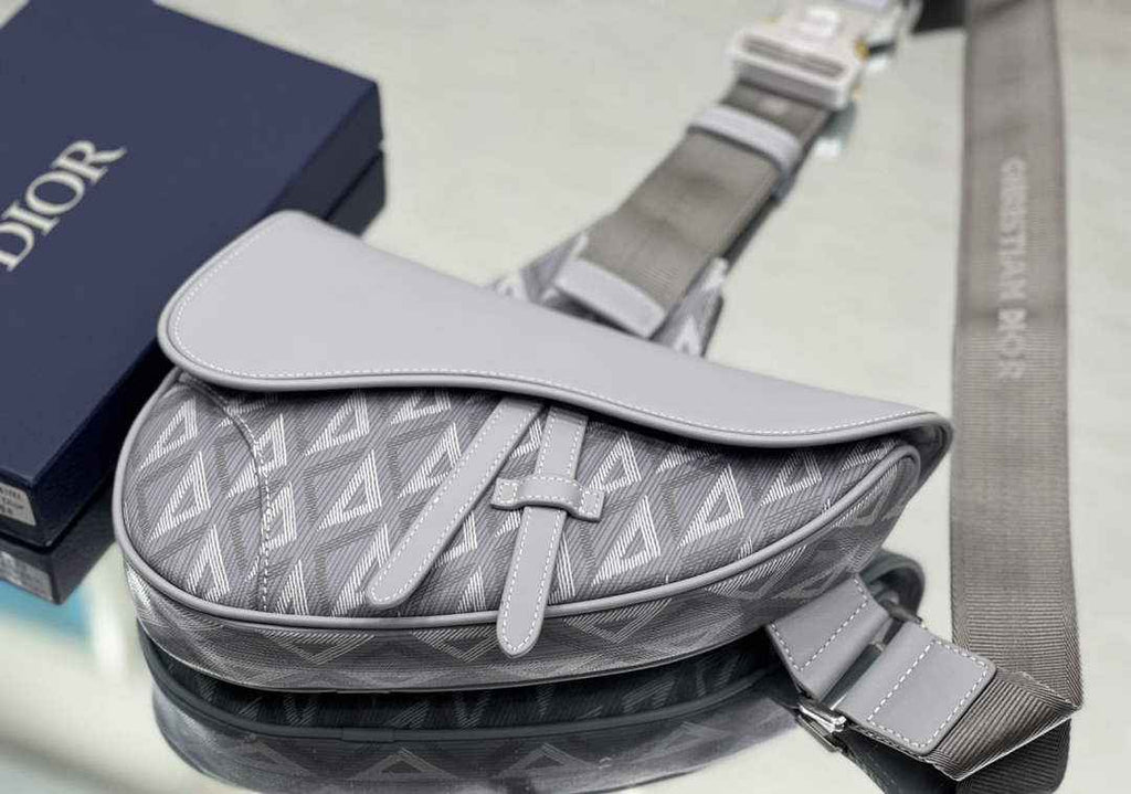 Dior 1ADPO093 Saddle Bag Gray CD Diamond Canvas and Smooth Calfskin - 26 x 19 x 4.5 cm / Gray - View 2