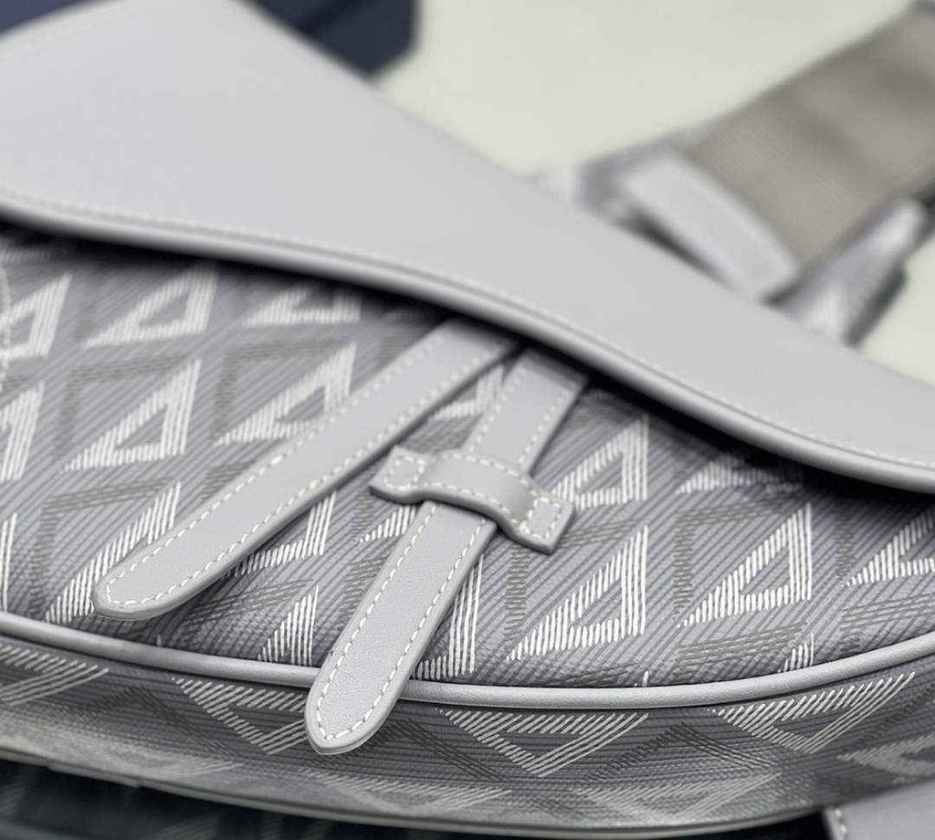 Dior 1ADPO093 Saddle Bag Gray CD Diamond Canvas and Smooth Calfskin - 26 x 19 x 4.5 cm / Gray - View 3