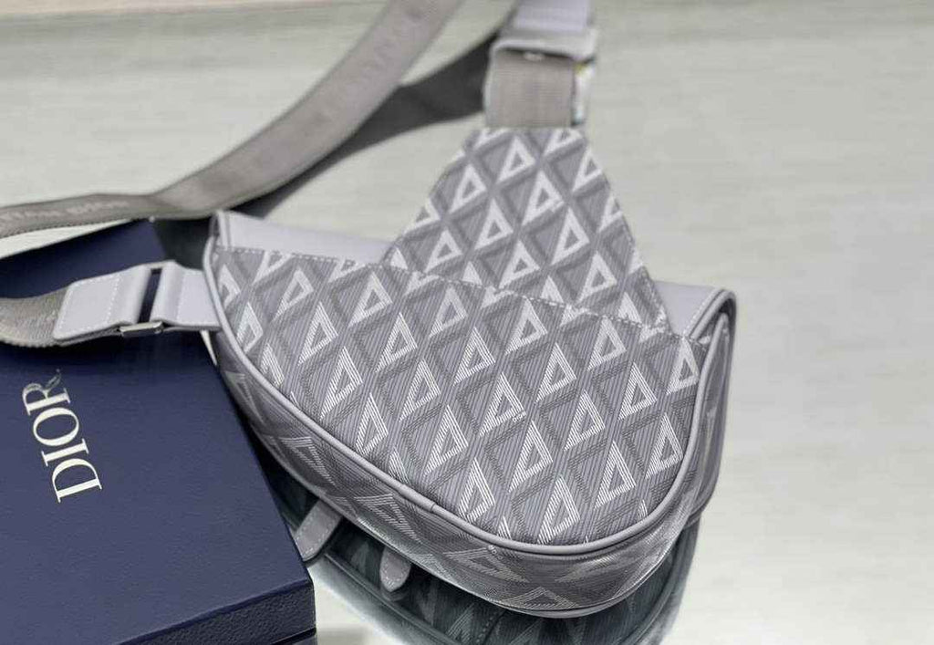 Dior 1ADPO093 Saddle Bag Gray CD Diamond Canvas and Smooth Calfskin - 26 x 19 x 4.5 cm / Gray - View 4