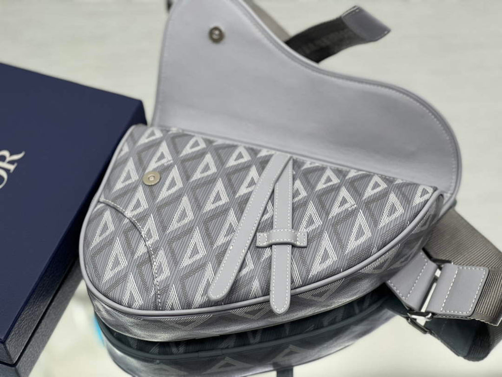 Dior 1ADPO093 Saddle Bag Gray CD Diamond Canvas and Smooth Calfskin - 26 x 19 x 4.5 cm / Gray - View 8