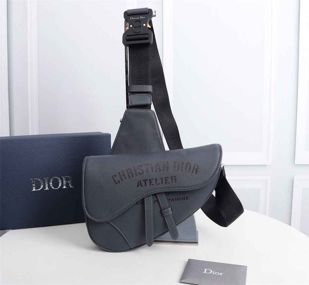 Dior 1ADPO093 Saddle Bag Gray Grained Calfskin Christian Dior 1947 - 26 x 19 x 4.5 cm / Gray - View 1