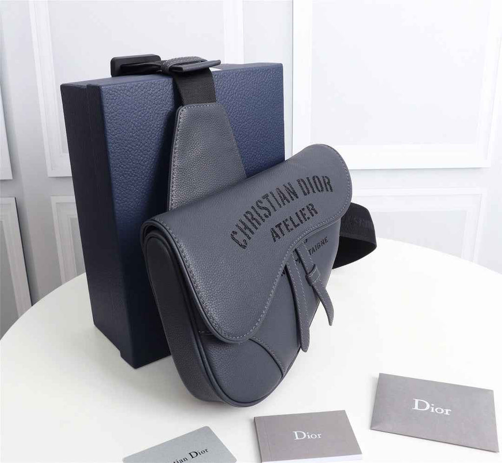 Dior 1ADPO093 Saddle Bag Gray Grained Calfskin Christian Dior 1947 - 26 x 19 x 4.5 cm / Gray - View 4