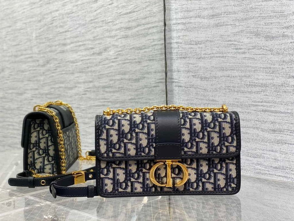 Dior 30 Montaigne East-West Bag with Chain Blue Oblique Jacquard - Default Title - View 3