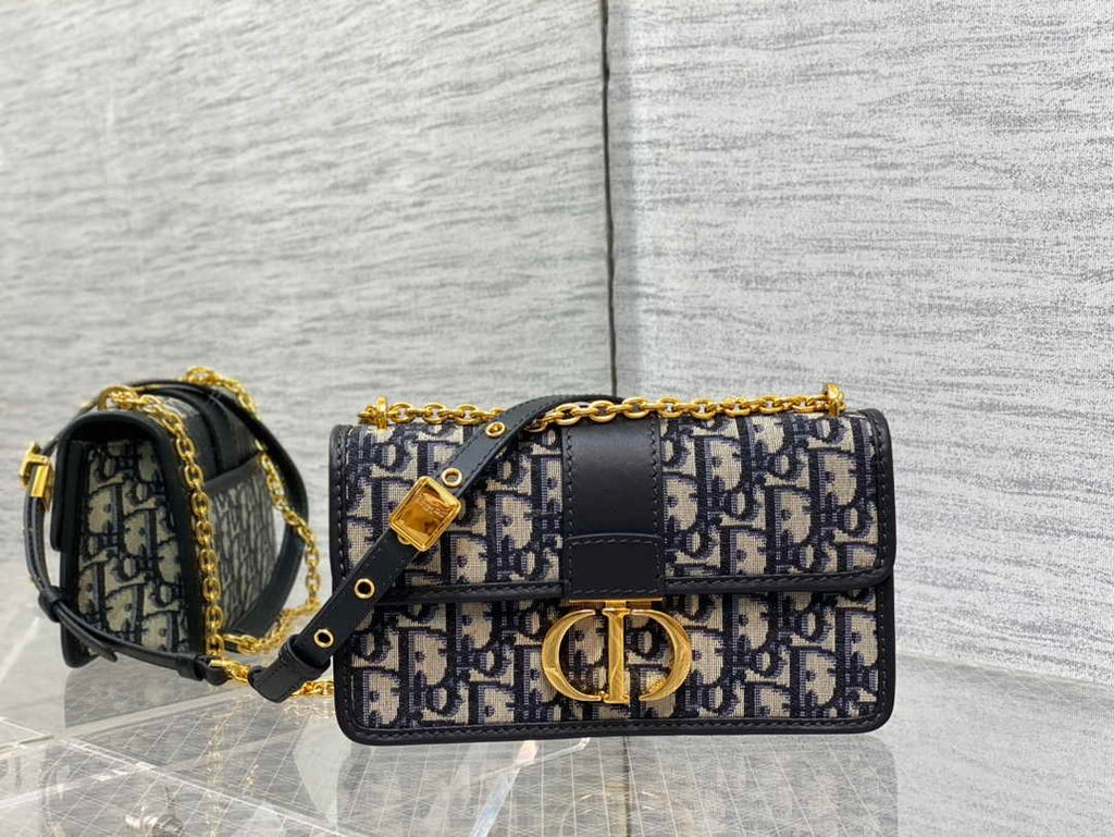 Dior 30 Montaigne East-West Bag with Chain Blue Oblique Jacquard - Default Title - View 2