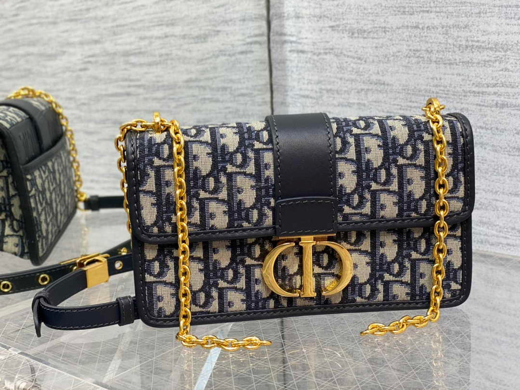 Dior 30 Montaigne East-West Bag with Chain Blue Oblique Jacquard - Default Title - View 1