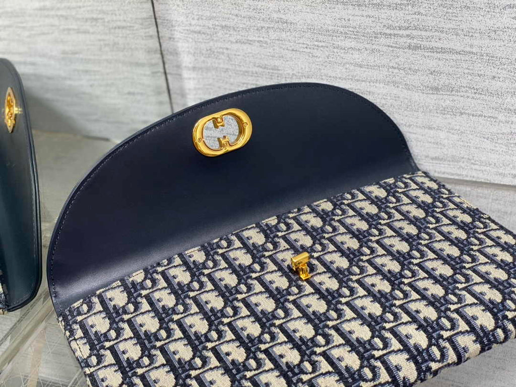Dior 30 Montaigne Avenue Pouch with Flap Blue Oblique Jacquard S2191 - Default Title - View 5