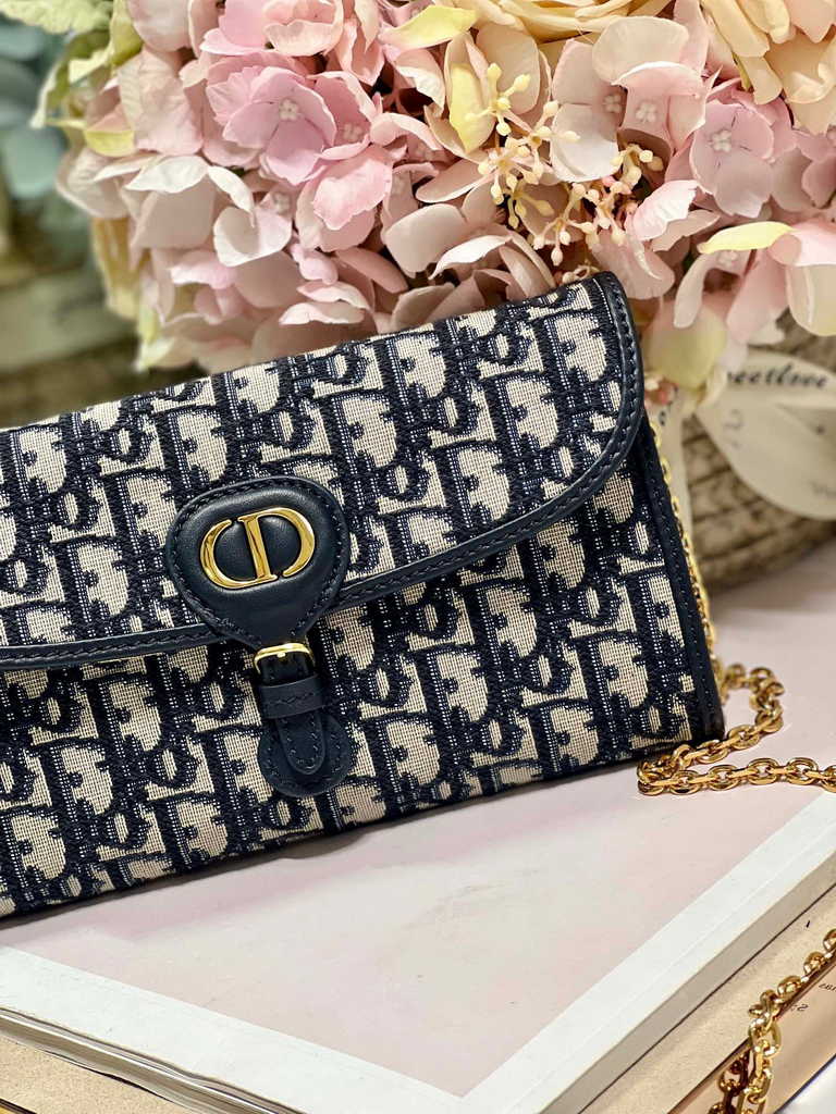 Dior Bobby S5703 East-West Pouch with Chain Blue Oblique Jacquard - Default Title - View 7