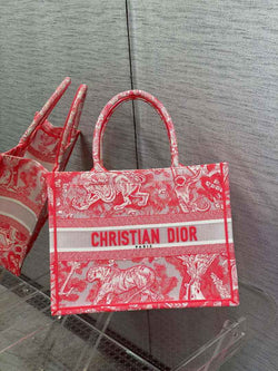 Dior M1296 Book Tote Medium Neon pink Toile de Jouy Reverse Embroidery - Default Title - View 1