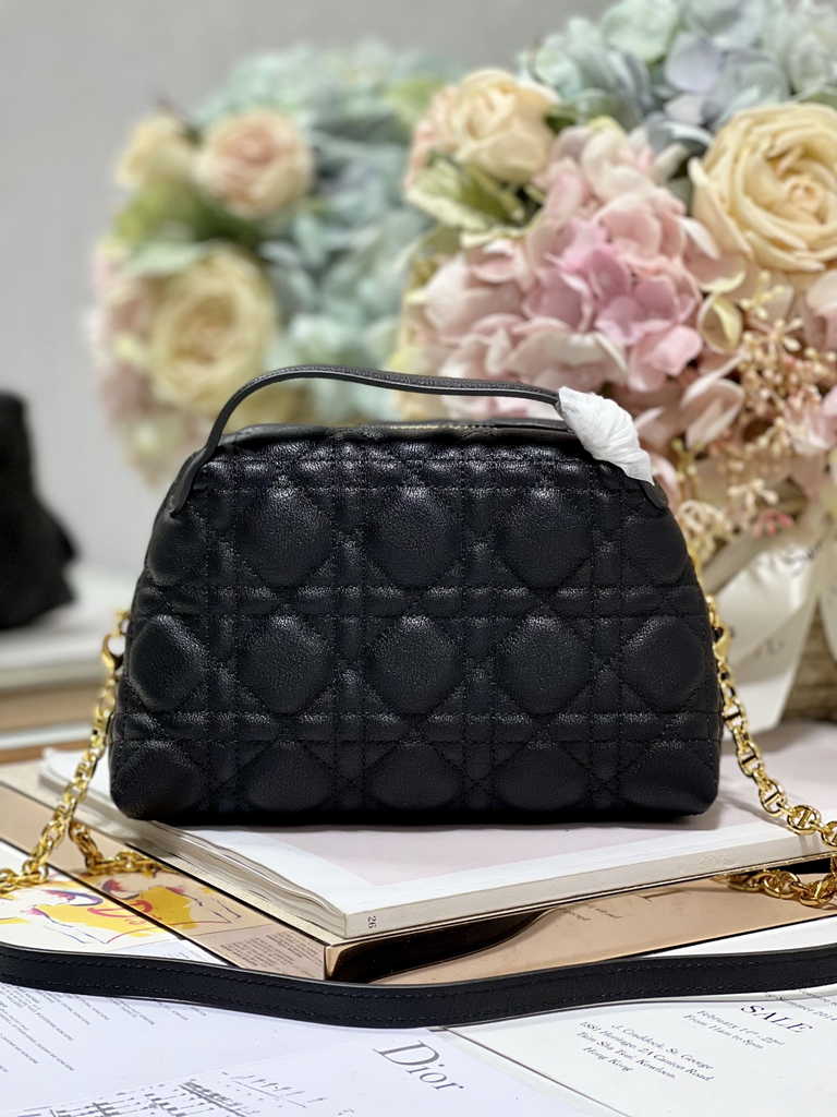 Dior Caro D-Cosy Mini Bag S5163 Black Supple Cannage Calfskin - Default Title - View 5