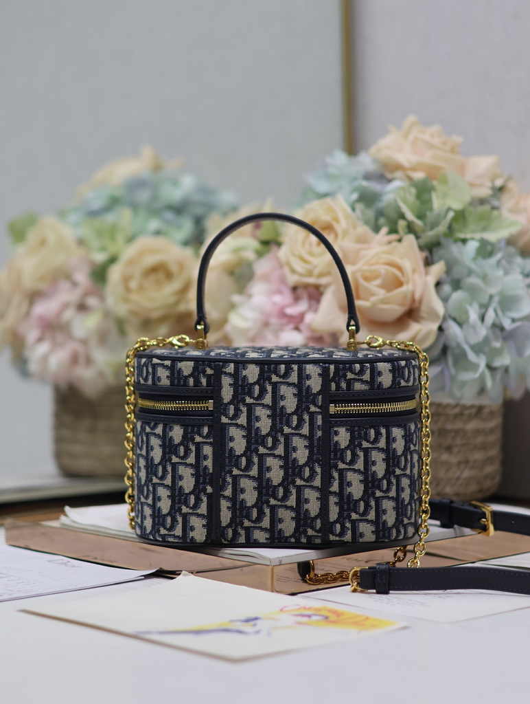 Dior Caro Small Vanity Case S5196 Blue Dior Oblique Jacquard - Default Title - View 4