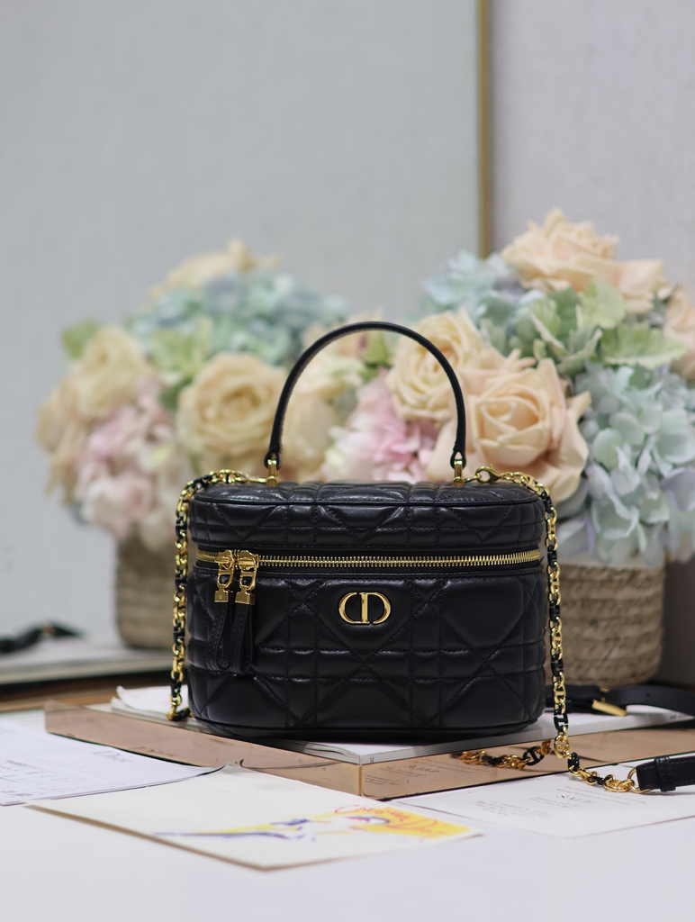 Dior Caro Small Vanity Case S5196 Black Cannage Lambskin - Default Title - View 1