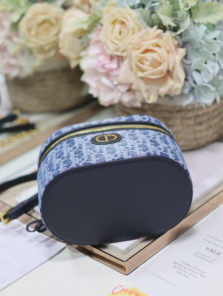 Dior Caro Small Vanity Case S5196 Blue Denim Dior Oblique Jacquard - Default Title - View 7