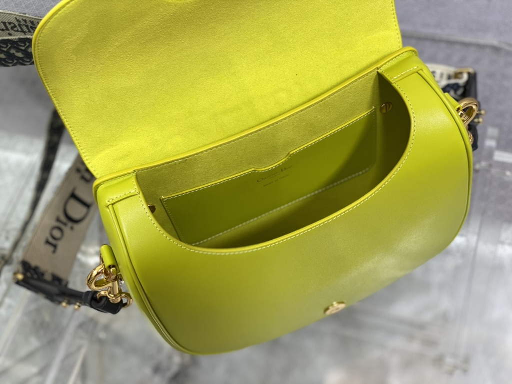 Dior Large Bobby Bag M9320 Yellow Box Calfskin with Blue Oblique Strap - Default Title - View 7