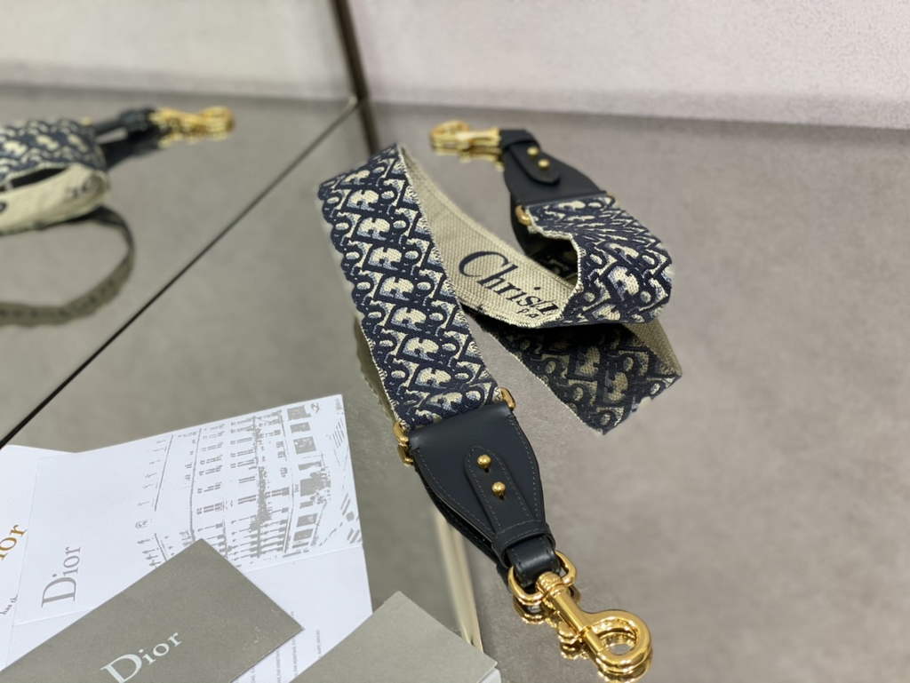 Dior Large Bobby Bag M9320 Dark Blue Box Calfskin with Blue Oblique Strap - Default Title - View 7