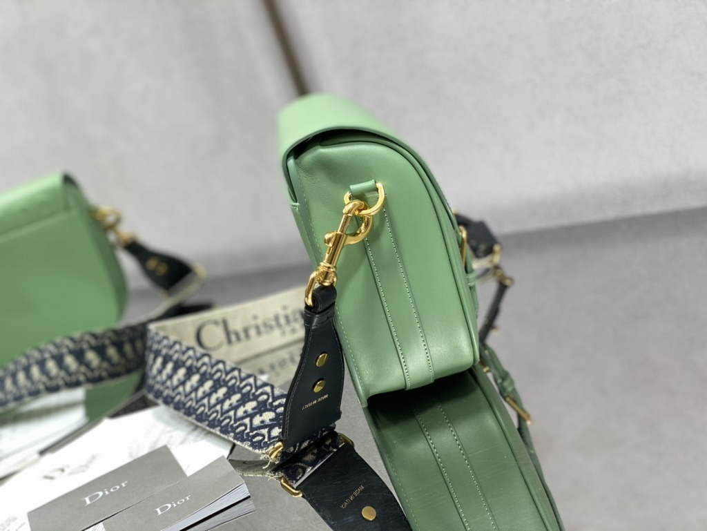 Dior Large Bobby Bag M9320 Green Box Calfskin with Blue Oblique Strap - Default Title - View 6