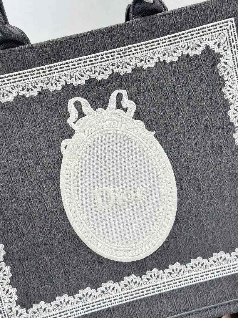 Dior Large Book Tote – Black Oblique with White Lace - Default Title - View 5