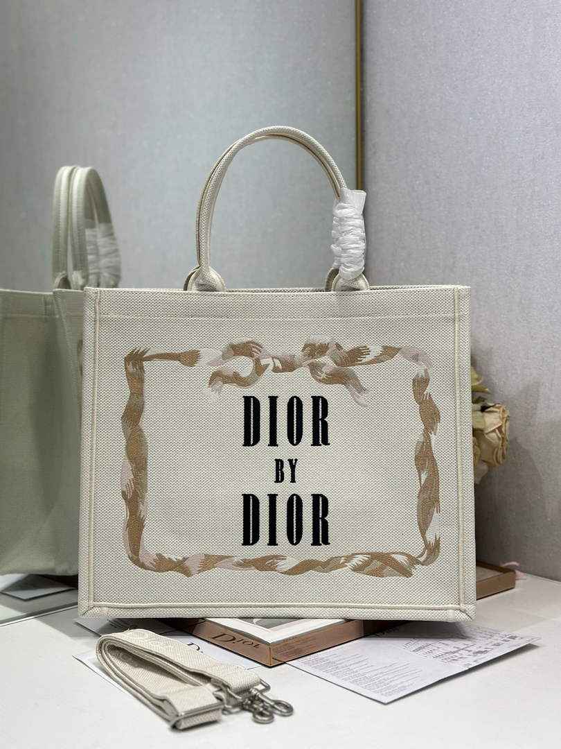 Dior Large Book Tote – Beige Embroidery - Default Title - View 2