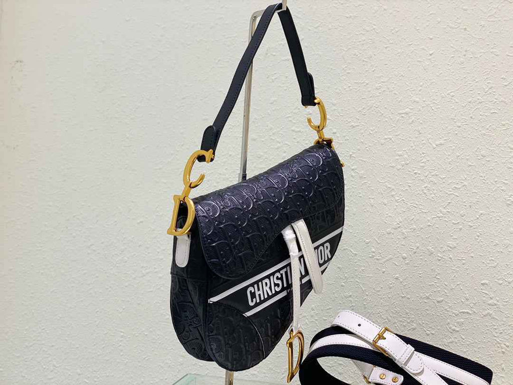 Dior M0446 Saddle Bag Black Oblique Perforated and Embossed Calfskin - Default Title - View 3